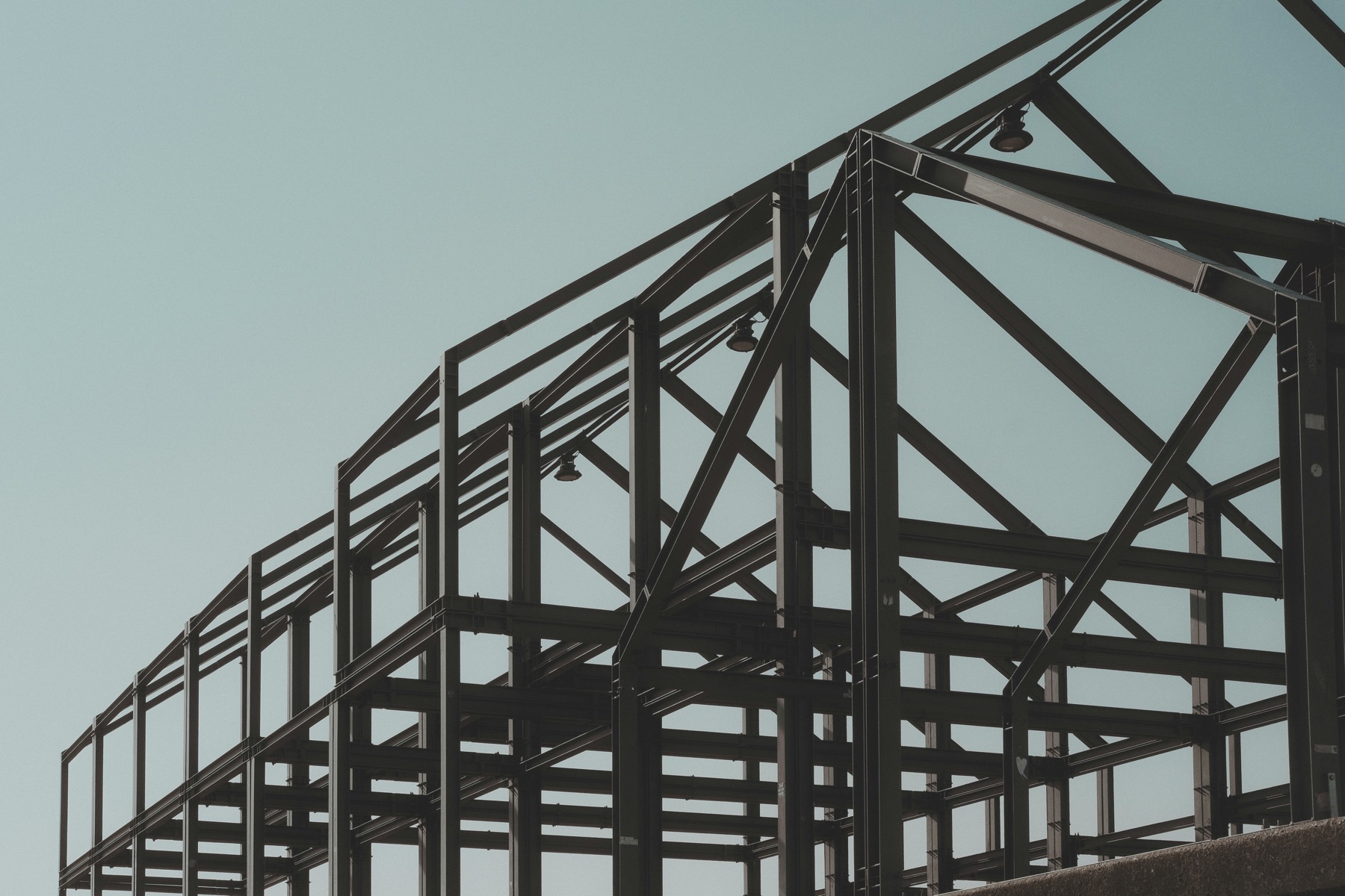 Steel frame structure under construction for an industrial building
